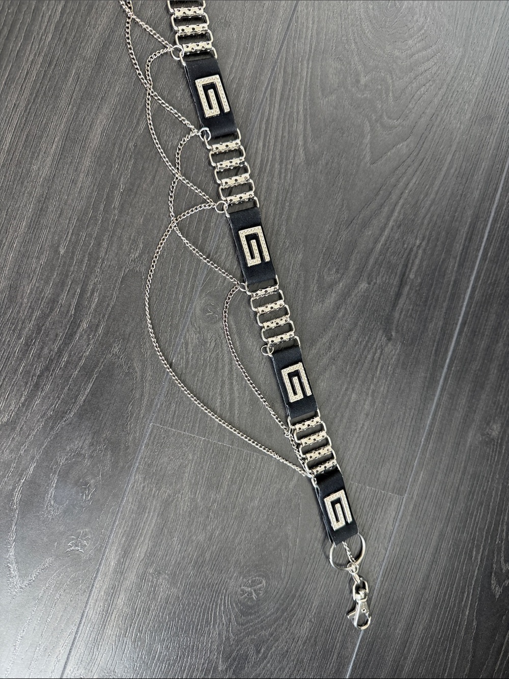 Designer-Inspired Black and Silver Chain Belt